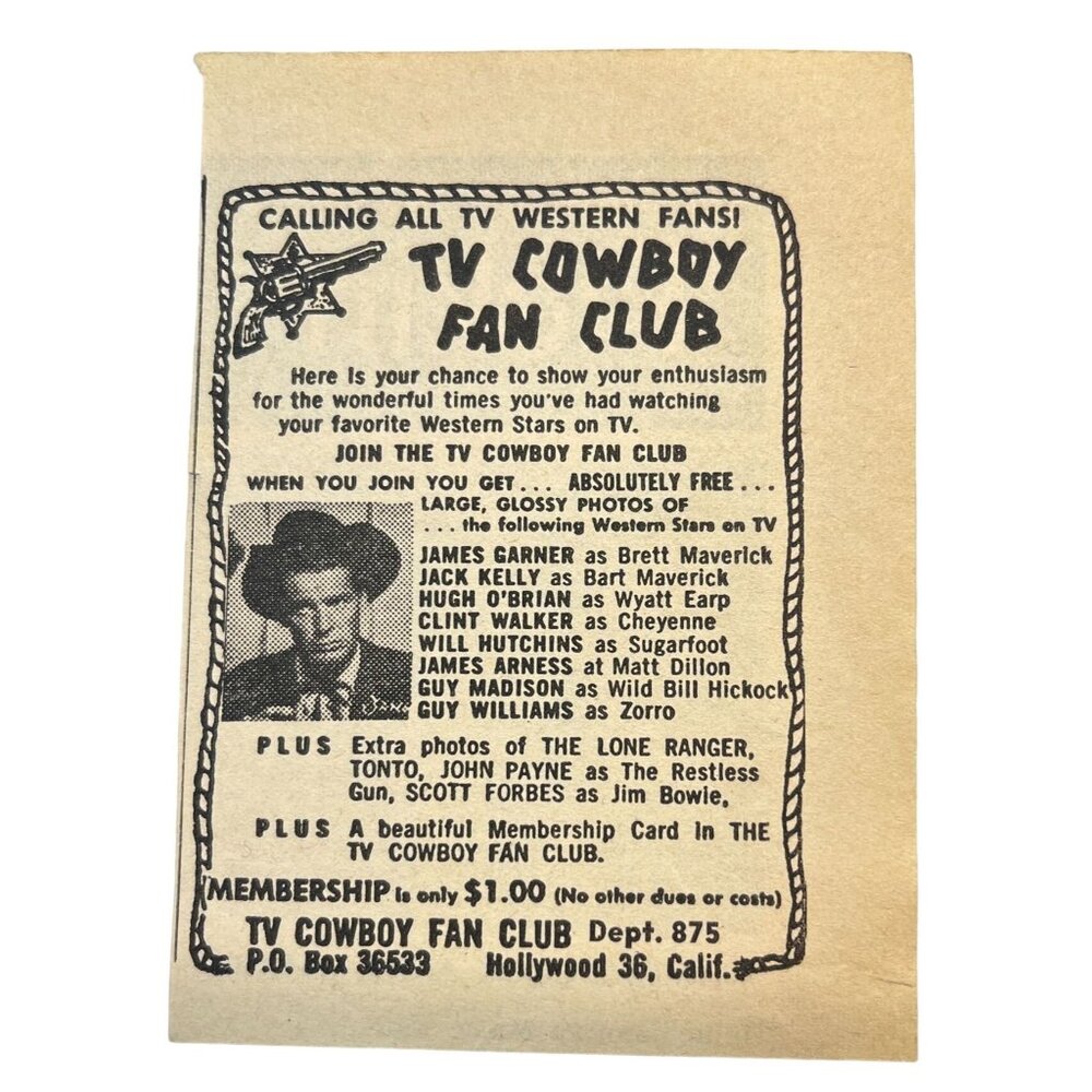 TV Cowboy Fan Club Print Ad Vintage 1950s Membership Western Star Photos